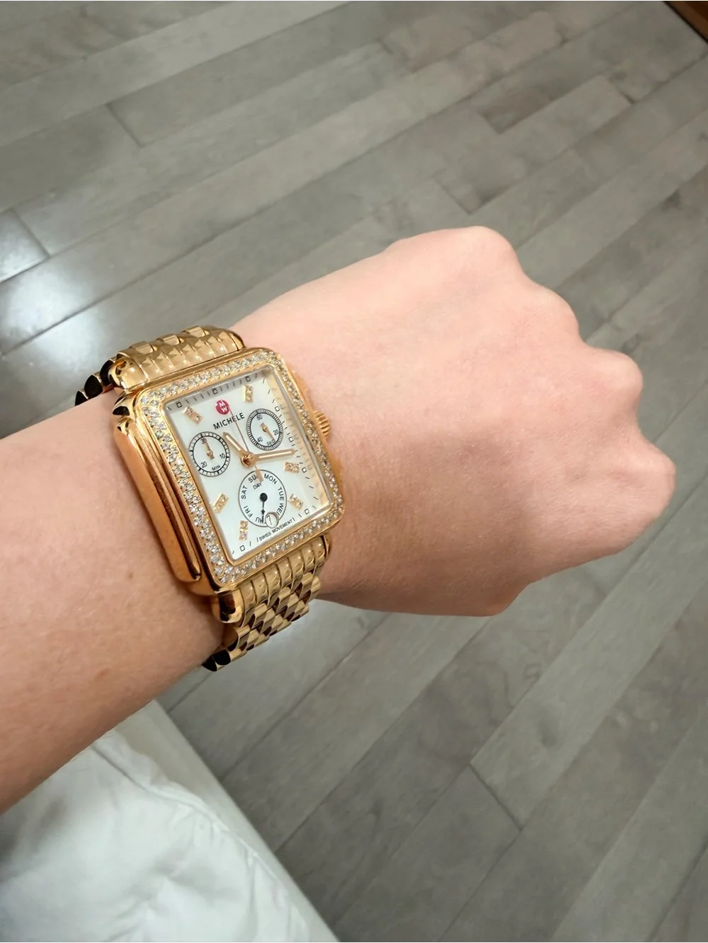 Michele Gold-Tone Diamond Accent Chronograph Bracelet Watch - Picture 2 of 14